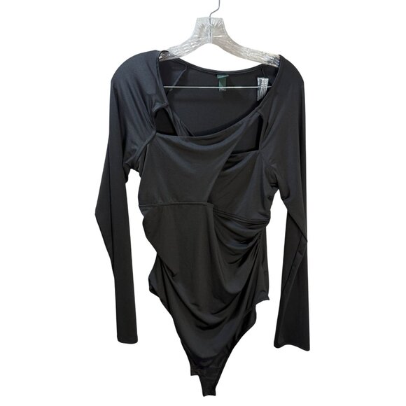 Wild Fable XL Black Long Sleeve Draped Bodysuit - Picture 1 of 8